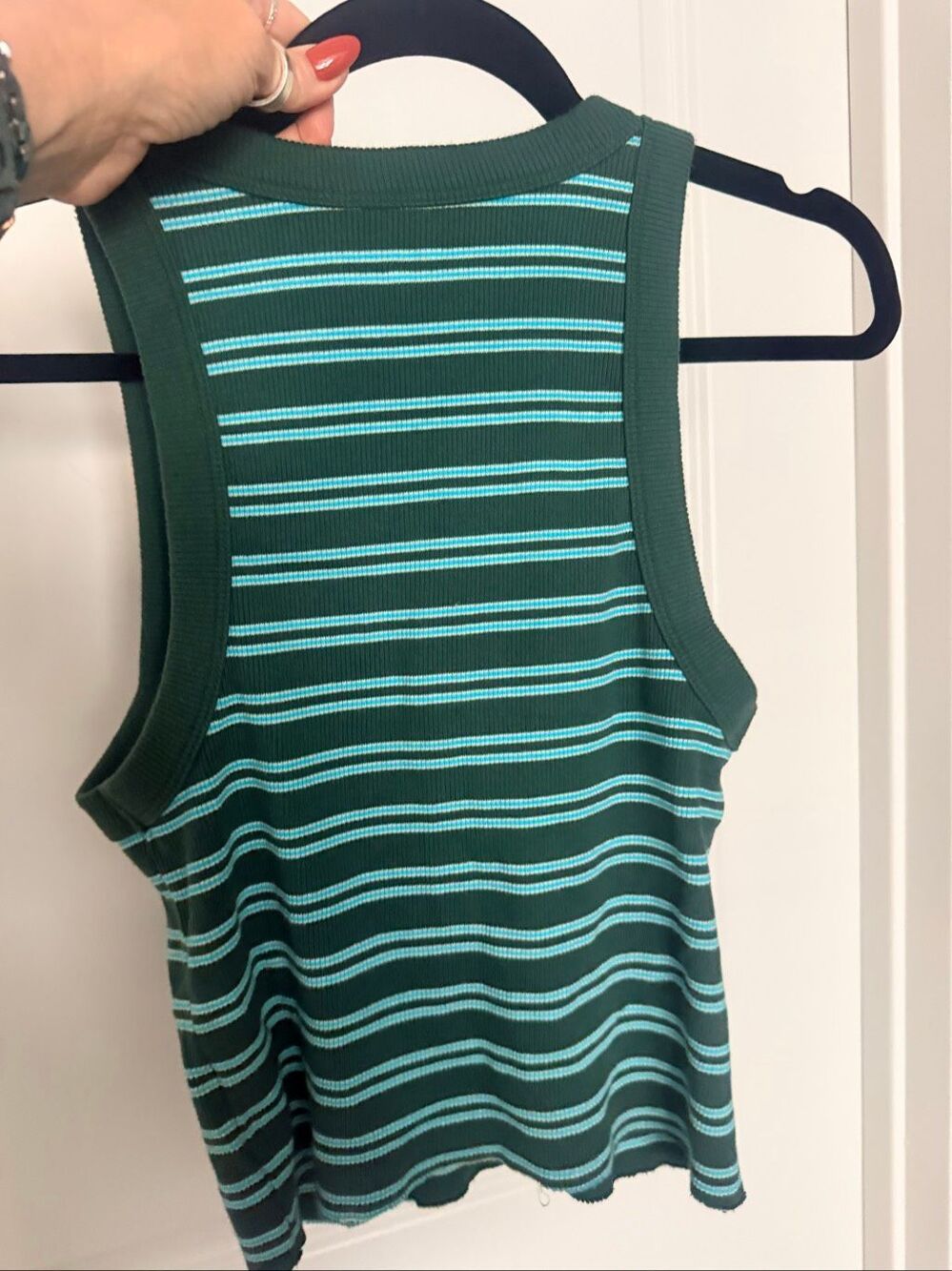Aerie Green Striped Ribbed Tank Top Scoop Neck Sleeveless Medium M